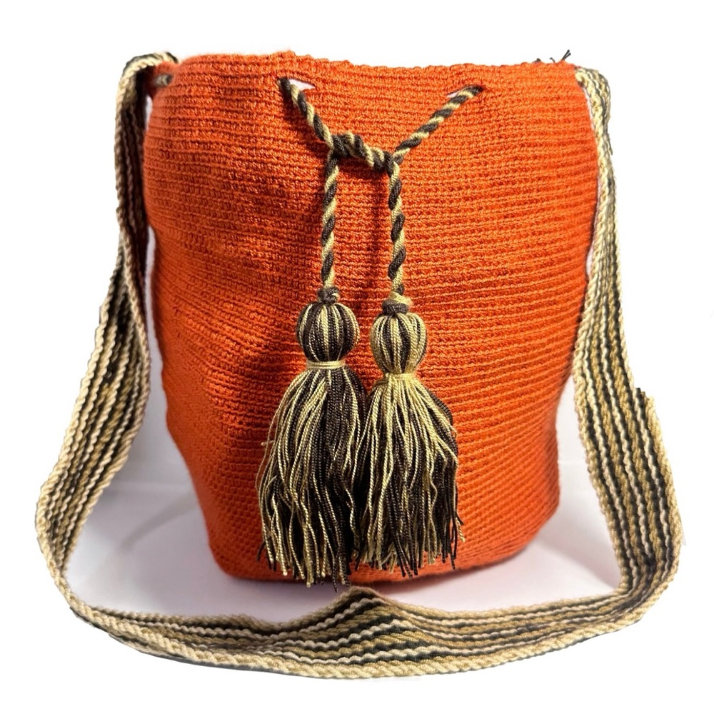 Wayuu Bag Backpack Bucket Shoulder Colombian Orange NEW HANDMADE